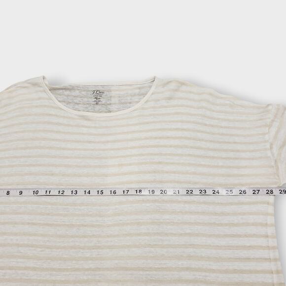J. Crew Womens Relaxed Linen Long Sleeve Tee Tan White Sz XL Boxy Preppy Casual - Picture 9 of 13